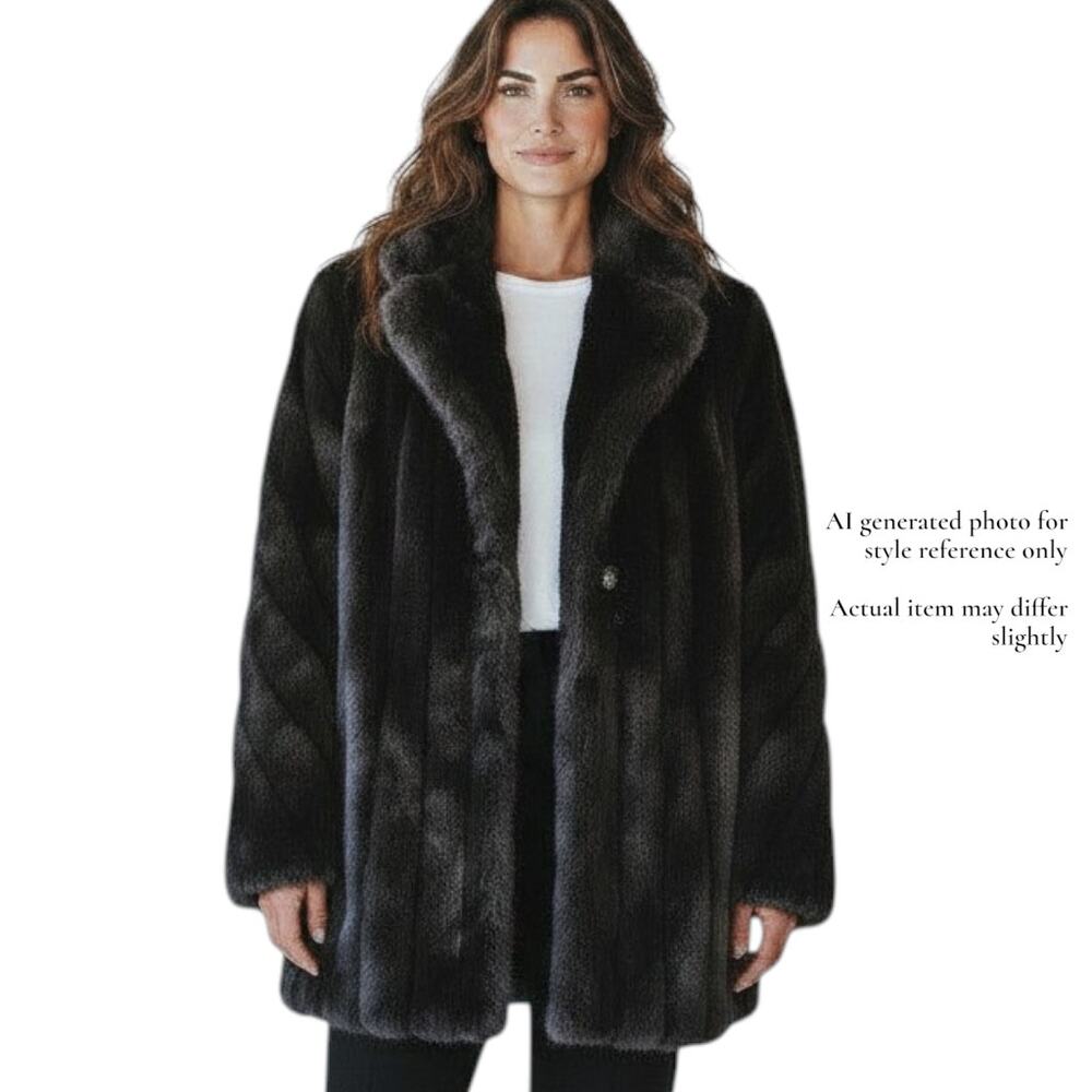Vintage 80s 90s G-4000 Black Faux Fur Coat Jacket Women Medium Large Made USA